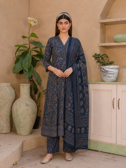 Aaghnya - Blue Printed Viscose Blend Kurta and Palazzo and Dupatta