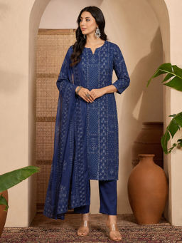 Aaghnya - Blue Printed Viscose Rayon Kurta and Pant with Dupatta