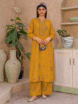 Aaghnya - Mustard Printed Viscose Rayon Regular Kurta and Palazzo