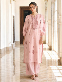 Aaghnya - Pink Printed Viscose Rayon Regular Kurta and Palazzo