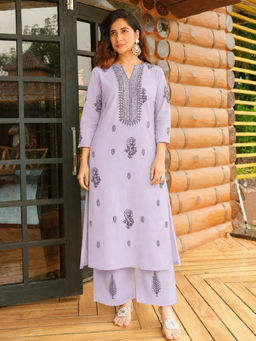 Aaghnya - Purple Printed Viscose Rayon Regular Kurta and Palazzo