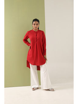 Sugnaa - Red Solid Cotton Regular Kurta