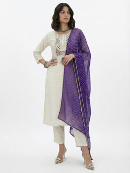 Aaghnya - White Embroidered Viscose Rayon Kurta and Pant with Dupatta