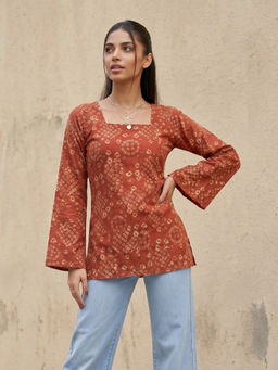 Aaghnya - Red Printed Viscose Blend Regular Kurta
