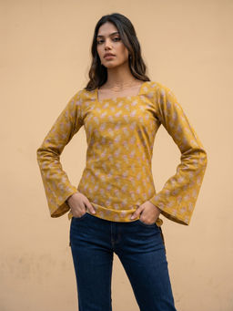 Aaghnya - Mustard Printed Viscose Blend Regular Kurti