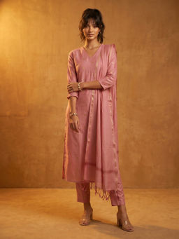 Aaghnya - Pink Woven Viscose Rayon Kurta and Pant with Dupatta