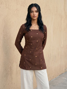 Aaghnya - Brown Printed Viscose Rayon Regular Kurta