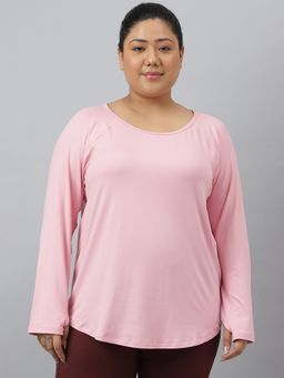 Fitkin - Plus Size Anti-Odor Super Soft Nude Pink Laser Detail Long Sleeve T-Shirt