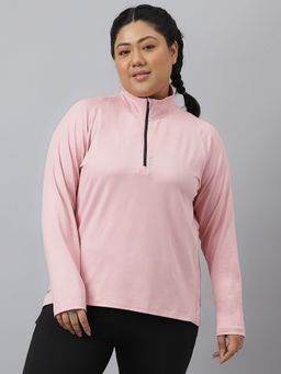 Fitkin - Plus Size Super Soft Anti-Odor Pink Front Zipper T-Shirt