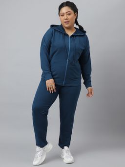 Fitkin - Plus Size Ecofriendly Polyester Teal Front Zipper Tracksuit (Set of 2)