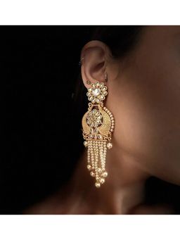 Kare Kraft - White Aabroo Gold Kundan Earrings