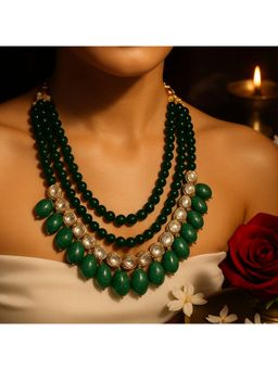 Kare Kraft - Green Maharani Malhar Emerald Polki Necklace