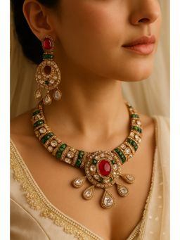 Kare Kraft - Multi-Color Ruby Emerald Choker Set