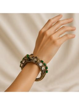 Kare Kraft - Green Emerald Elephant Kundan Bangle