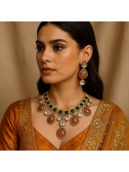 Kare Kraft - Multi-Color Antique Amber Kundan Necklace Set