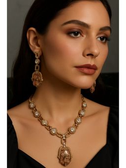 Kare Kraft - Brown Art Deco Mosaic Stone Necklace and Earrings Set