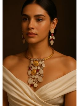 Kare Kraft - Magenta Enchanted Garden Mother Of Pearl Necklace Set