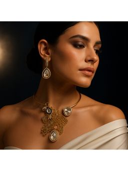 Kare Kraft - Gold Royal Glow Kundan-Inspired Necklace and Earrings Set
