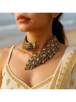 Kare Kraft - Multi-Color Regal Peacock Choker Set with Ear Cuffs