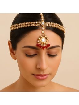 Kare Kraft - Red Ruby Kundan Maatha Patti with Maang Tikka