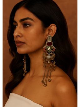 Kare Kraft - Red Mughal Charm Statement Earrings