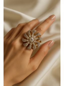 Kare Kraft - White Radiant Floral Diamond-Style Cocktail Ring
