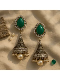 Kare Kraft - Green Meher Emerald Jhumka Earrings