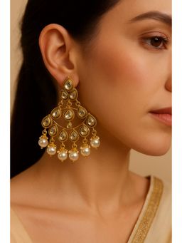 Kare Kraft - White Noor Kundan and Pearl Chandbali Earrings