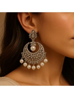 Kare Kraft - White Sitara Silver and Pearl Chandbali Earrings