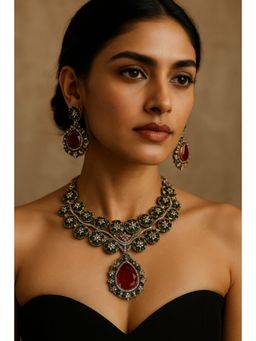 Kare Kraft - Green Emerald Royale Ruby Drop Necklace Set