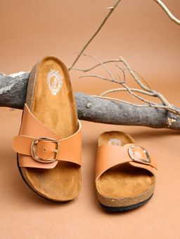 Shoetopia - Comfort Footbed Tan Flats for Women