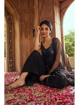Ahalyaa - Abstract Net Short Sharara Set with Dupatta