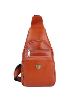 HiLEDER - Pure Leather 12" Sling Cross Body Chest Bag For Men Women, Orange