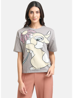 Kazo - Grey Bunny Printed Tee With Sequin
