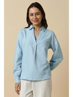 Allen Solly - Women Light Blue Solid Long Sleeves Shirt Style Top