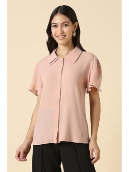 Allen Solly - Women Peach Solid Short Sleeves Shirt
