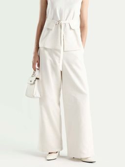 RAREISM - Women Aubra-B Off White Cotton Wide Leg Plain Trouser