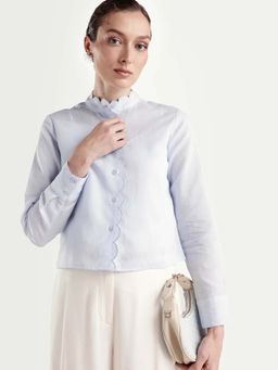 RAREISM - Azali Light Blue Linen Blend Full Sleeve Regular Fit Plain Shirt