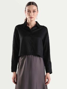RAREISM - Cici Black Viscose Full Sleeve Boxy Plain Shirt