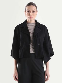 RAREISM - Women Demar Dark Blue Cotton Spread Collar Regular Plain Jacket