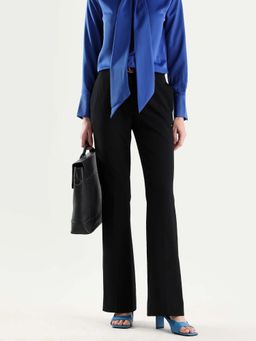 RAREISM - Women Frare Black Polyester Blend Fabric Bootcut Plain Trouser