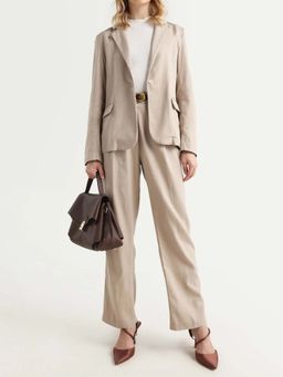 RAREISM - Women Linzy-B Beige Linen Straight Plain Trouser