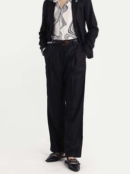 RAREISM - Women Linzy-B Black Linen Straight Plain Trouser