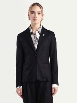 RAREISM - Women Linzy-T Black Linen Full Sleeve Lapel Neck Regular Plain Blazer