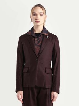 RAREISM - Women Linzy-T Brown Linen Full Sleeve Lapel Neck Regular Plain Blazer