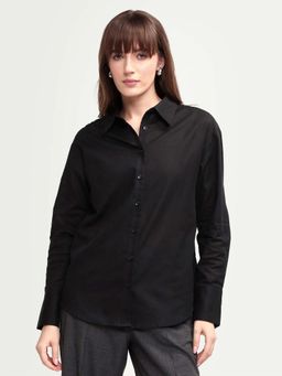RAREISM - Mewok Black Cotton Blend Full Sleeve Spread Collar Regular Plain Shirt
