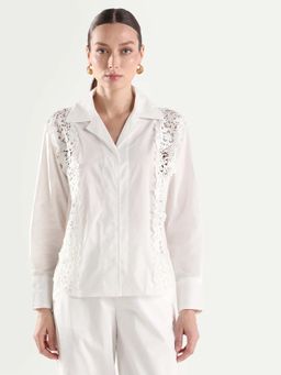 RAREISM - Off White Cotton Blend Full Sleeve Relaxed Plain Shirt