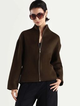 RAREISM - Women Newool Olive Polyester Blend High Neck Regular Fit Jacket