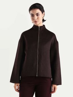 RAREISM - Women Newool Prune Polyester Blend High Neck Regular Fit Jacket