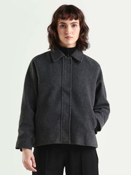 RAREISM - Women Nicos Grey Polyester Blend Collared Neck Jacket Plain Jacket
